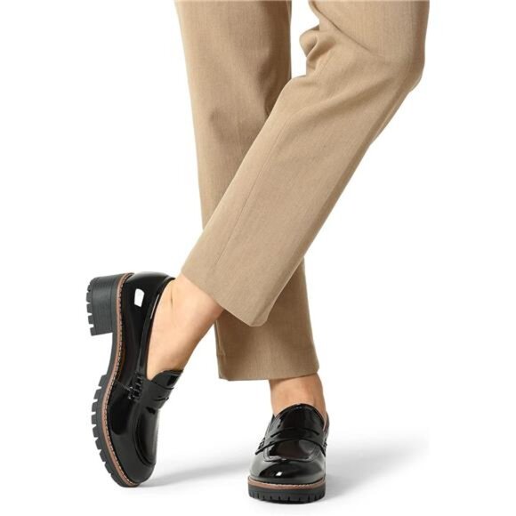 Women's Platform Chunky Heeled Loafers, Womens Business Casual - Picture 5 of 7